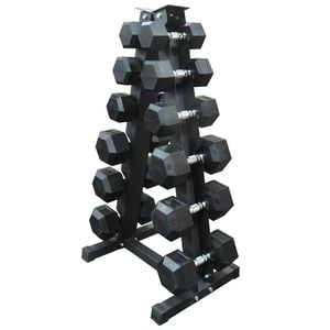150kg - 6 Pair Hex Rubber Dumbell Weight Set With 5_6p Rack