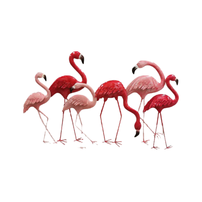P&P Pink Vibrant Flamingo Flock Metal Wall Art with Tropical Coastal Design and Textured Detailing