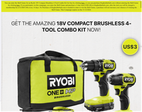 Ryobi drill set for sale for 3 usd which is a scam 