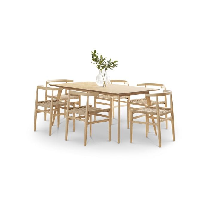 Bruno 7 PCE Rectangular 180cm Dining Set with Oskar Natural Ash Wood Chairs