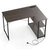 Costway L-shaped Corner Computer Desk W/power Outlet Reversible Gaming Table Grey