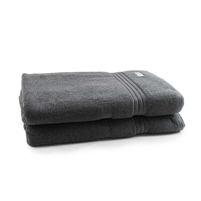 2pc Onkaparinga 90x167cm Cotton Flinders Premium Bath Sheets 600GSM Charcoal