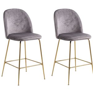Osmond Velvet Bar Stool Grey - Set of 2