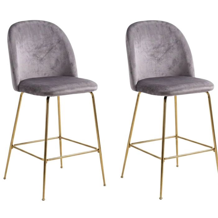 Osmond Velvet Bar Stool Grey - Set of 2
