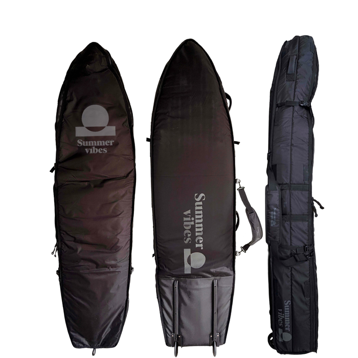 Summer Vibes Premium Wheely Travel Cover 3-4 Surfboard Boardbag - Black, 7.3