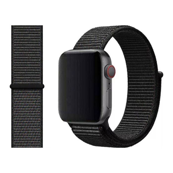 Woven Nylon Sports Watch Band Strap - For Apple iWatch 38mm 40mm 41mm [42mm Series 10] (Black)