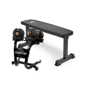 2x Powertrain 24kg Gold Adjustable Dumbbells w/ Stand and 10437  Bench