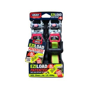 Grunt 25mm x 4m Ezi-Load  Ratchet Tie-Down Straps - 2 Pack