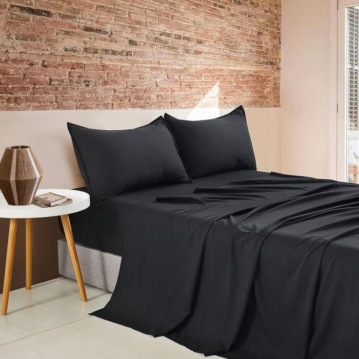 CleverPolly Vintage Washed Microfibre Sheet Set - Black - Single