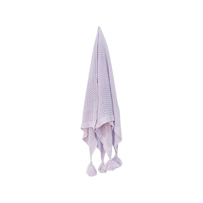 Maine & Crawford Barnes 152x127cm Chunky Knit Throw w/ Tassels - Lilac