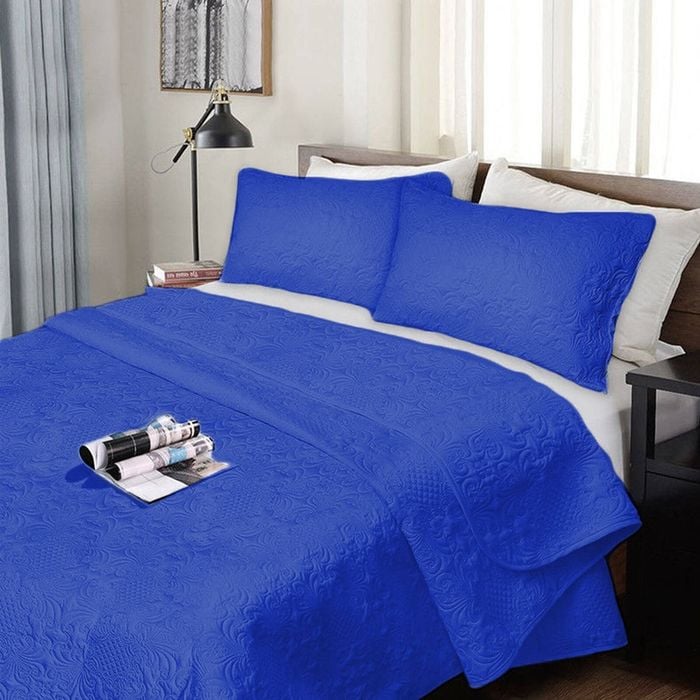 Ramesses 3 Piece Ultrasonic Comforter Set Queen Royal Blue