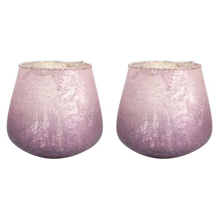 2PK LVD Glass Votive Candle Holder Home Decor 13.5cm Gold/Cranberry