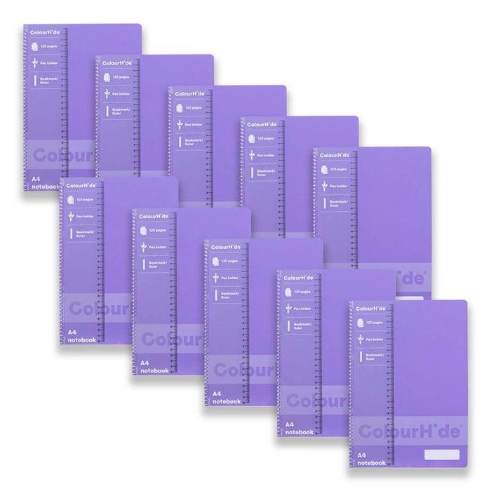 10x Colourhide Pp Writing Notebook W/ruler A4 School Stationery 120-pgs Lavender