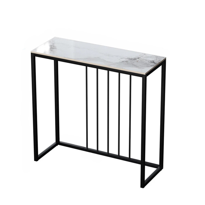 P&P White Emerald Sleek Black Metal Console Table With Rectangular Marble-Look Top