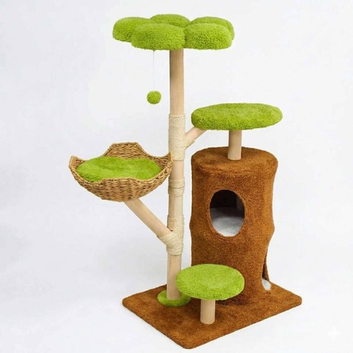 P&p Green Brown Cat Tree Tower Multi Level Condo Scratcher Activity Centre