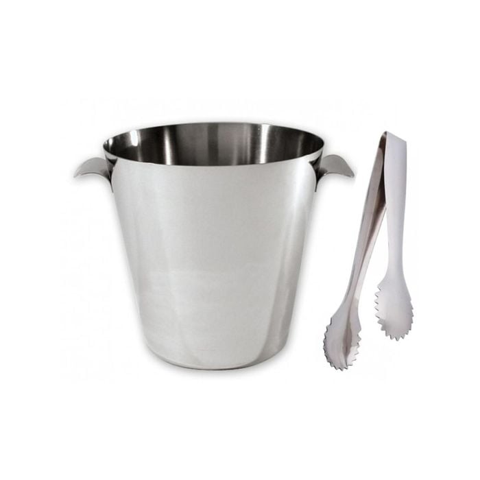 Stainless Steel Wine Bucket + Ice Tongs