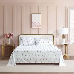 Betsey Johnson Je Taime Paris Printed Flat Sheet & Pillowcase Set Single Bed