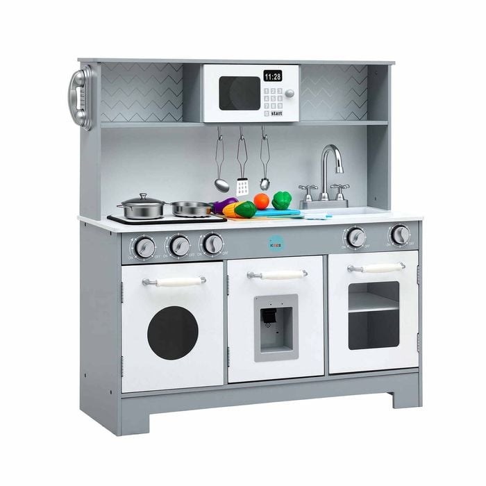 Keezi Wooden Pretend Kitchen Playset With Food Accessories Grey
