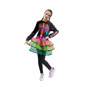 More Than Party Rainbow Skeleton Halloween Costume Colourful Dress Legging 10-12