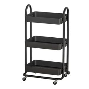 Homfurn 3-tier Storage Trolley – Kitchen Cart, Utility Shelf Organiser, Rolling Wheels With Locks, Steel Frame, Black