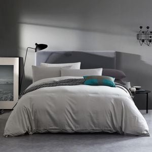 CottonMore 100% Cotton 650tc Soft Sateen Fabric Plain Grey Quilt Cover Set - SuperKing
