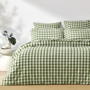 Dreamaker Lola Washed Cotton Yarn Dyed Gingham Quilt Cover Set Olive Super King