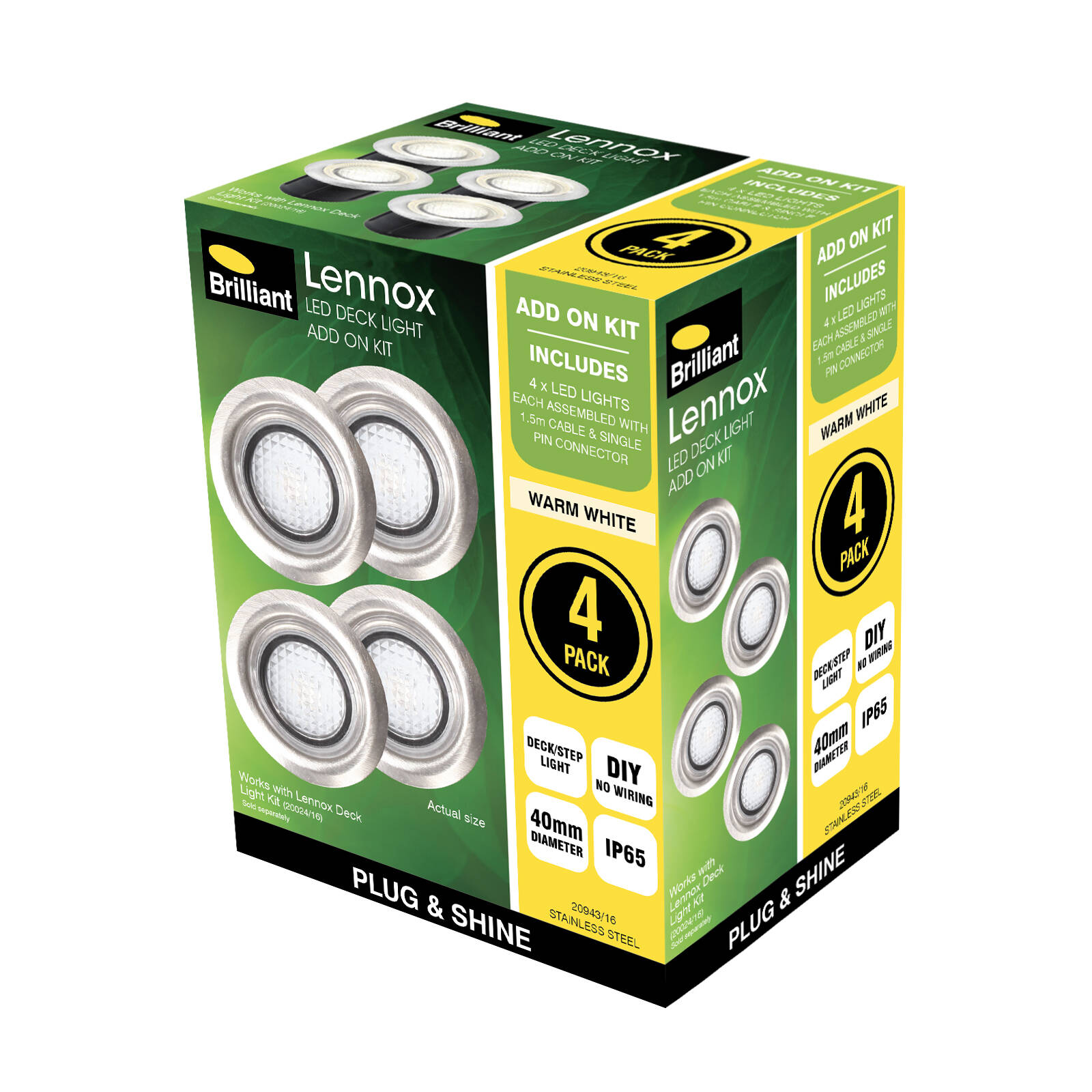 Brilliant Warm White DIY LED Lennox Deck Light Add On Kit 4 Pack Bunnings Australia