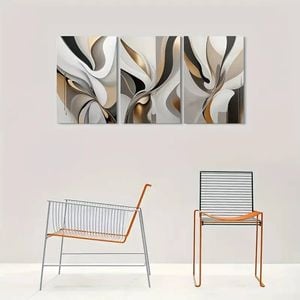 3pcs Black White & Golden Geometric Design Print 100% Australian Made 3 x 40x60cm (Metal Print)