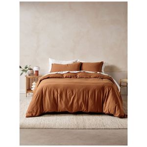 Linen House 400tc Surf Wash Rust Brown Cotton Sateen Quilt Cover Set Double