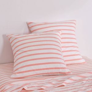 Dreamaker Bask Washed Cotton Yarn Dyed Stripe Euro Pillowcase Coral Twin Pack