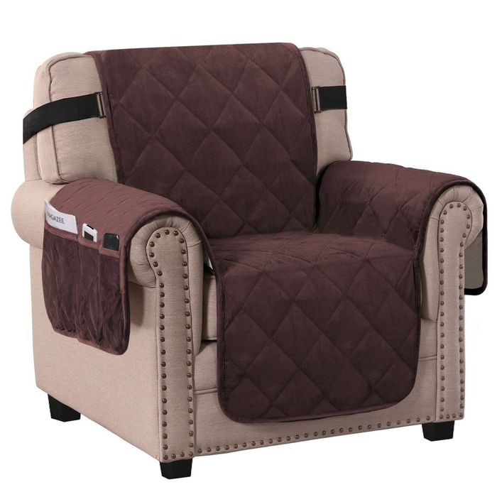 Smarcute 1 Seater Velvet Armchair Sofa Cushion Cover With Non-slip Elastic Straps Brown
