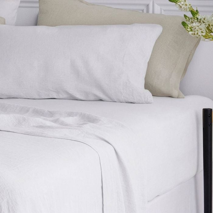Bedding Co. Fitted Sheet 100% French Flax Linen Breathable White King