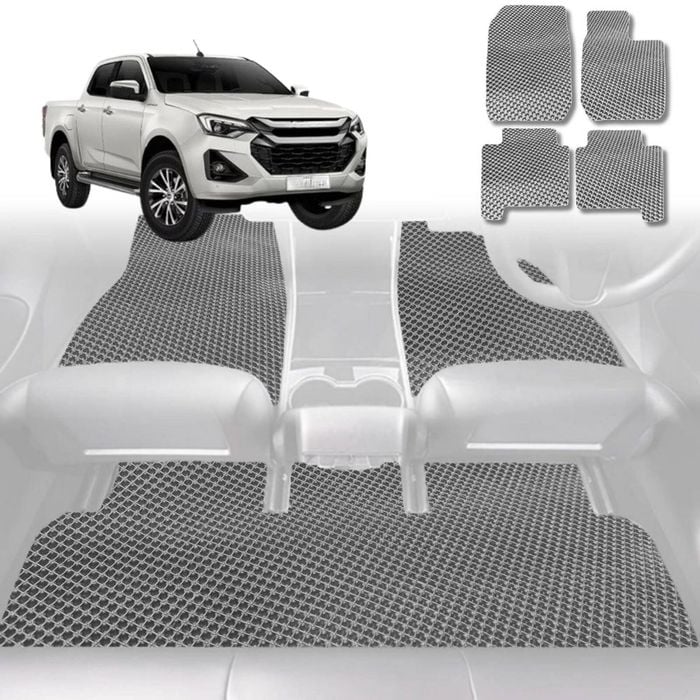 6D Diamond Car Floor Mats for Isuzu D-Max Crew Cab 2008-2011-Full Set-Grey-Outback GT