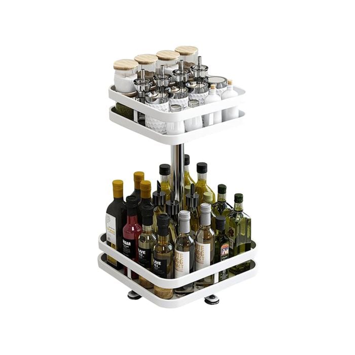 SOGA 2 Tier White Steel Square Rotating Kitchen Countertop Organiser Shelf
