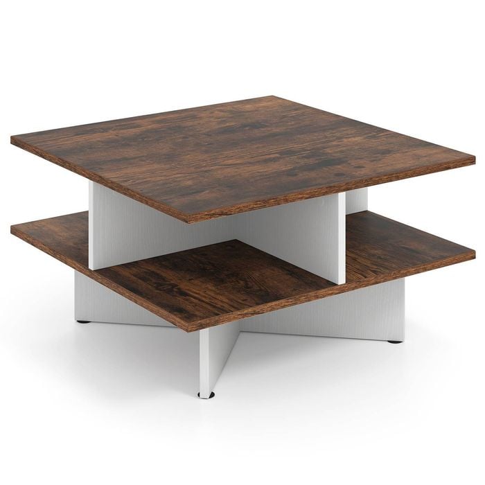 Costway 2-tier Square Coffee Table Center Table