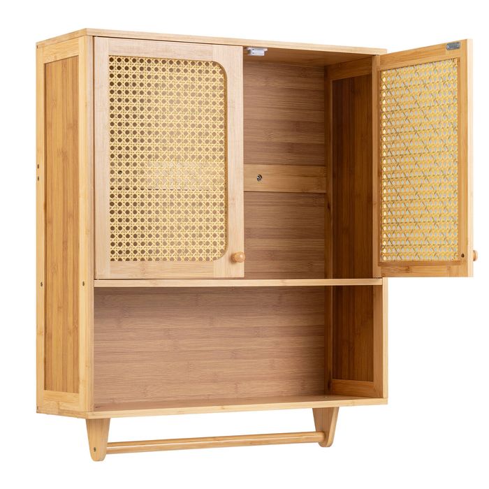 Costway Bamboo Bathroom Wall Cabinet Mounted Medicine Shelf Rack w/Multi-Layer Storage-Natural