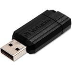 Verbatim PinStripe 64 GB USB 2.0 Type A Flash Drive - Black - 10 MB/s Read Speed - 4 MB/s Write Speed - 2 Year Warranty - 1 Each