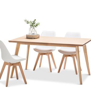 Bruno 7 Piece Natural Ash Wood Dining Set With Replica White Padded Eames Chairs