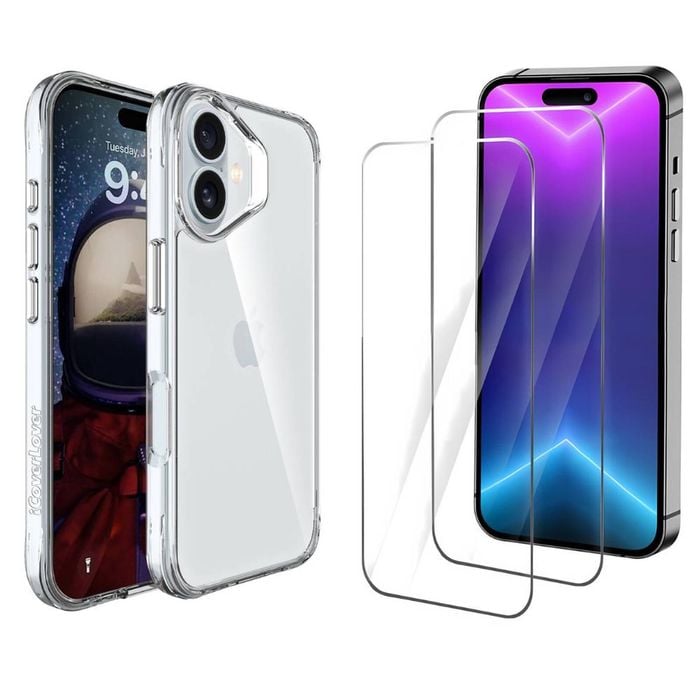 Icoverlover For Iphone 16 Plus Case + 2x Glass Screen Protectors Clear