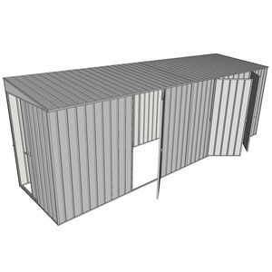 Build-a-Shed 1.5 x 6 x 2m Sliding Door Tunnel Shed With 3 Hinged Side Doors - Zinc
