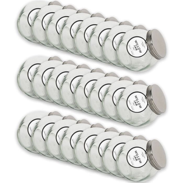 24PK Glass & Co Willow Premium Tilt Silver Screw Lid Storage Jar 350ml Clear