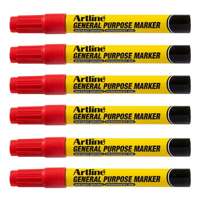 12pk Artline General Purpose Permanent Marker 1.5mm Bullet Nib Instant Dry Red