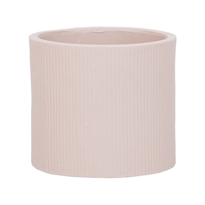 18 x 16cm Cream Cylinder Linear Ceramic Pot