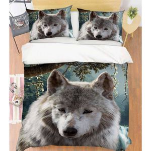 3D Animal Gray Wolf 80 Bed Pillowcases Quilt King Size
