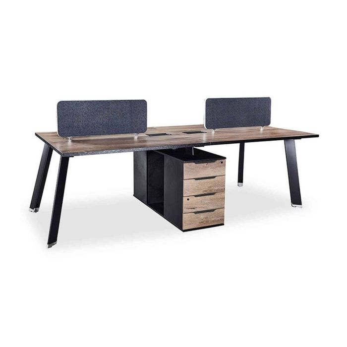 Modern Furniture ARTO 4 People Back to Back Workstation2 Cabinets 240cmOak&Black