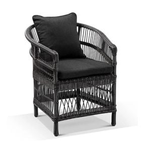 Watego Malawi Style Outdoor Wicker And Aluminium Dining Chair Charcoal & Denim Grey Cushions