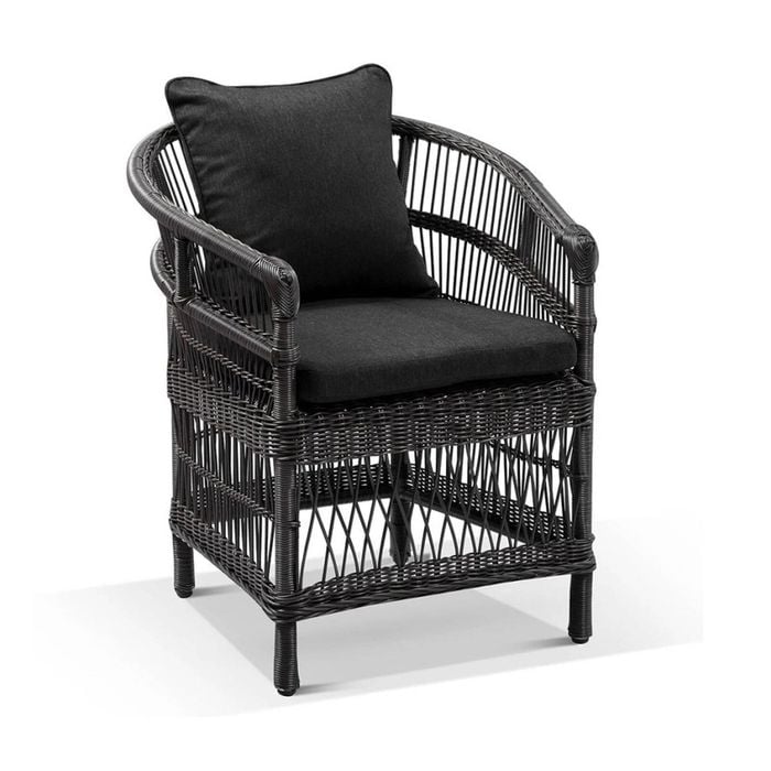 Watego Malawi Style Outdoor Wicker And Aluminium Dining Chair Charcoal & Denim Grey Cushions