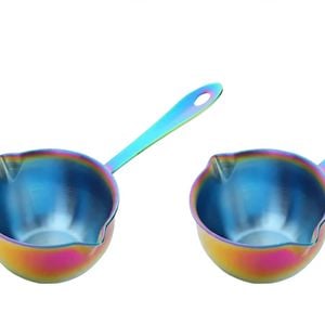 Anygleam 2pcs Rainbow Stainless Steel Mini Pouring Pots Sauce Butter Milk Chocolate Heating Pots with Handle Kitchen Tool