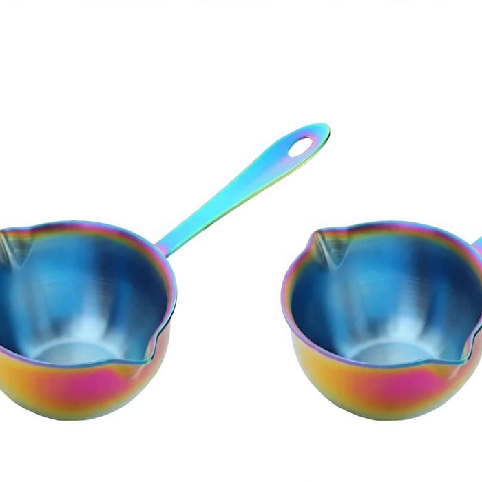 Anygleam 2pcs Rainbow Stainless Steel Mini Pouring Pots Sauce Butter Milk Chocolate Heating Pots with Handle Kitchen Tool