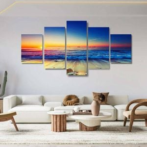 Twilight Tide: 5-panel Multi-depth Deep Sea Sunset Canvas Art Set